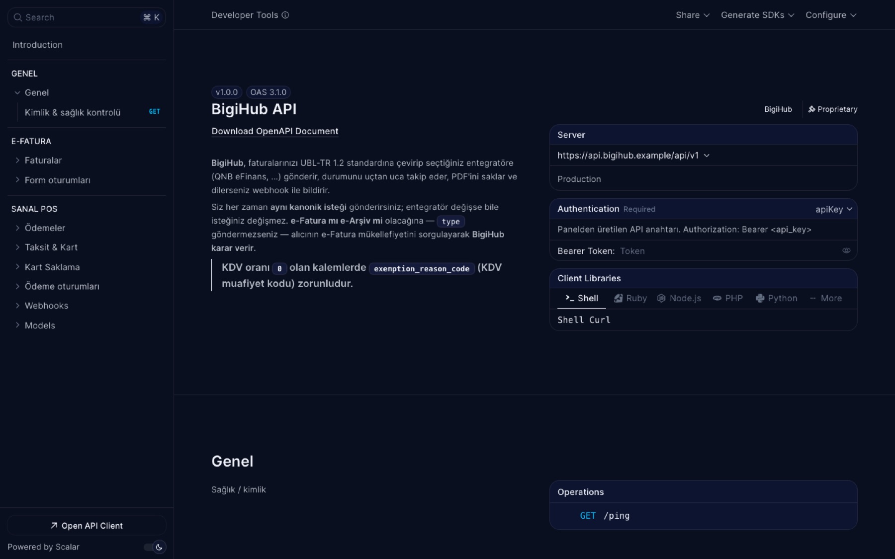 BigiHub: API reference: e-invoice, virtual POS and webhooks