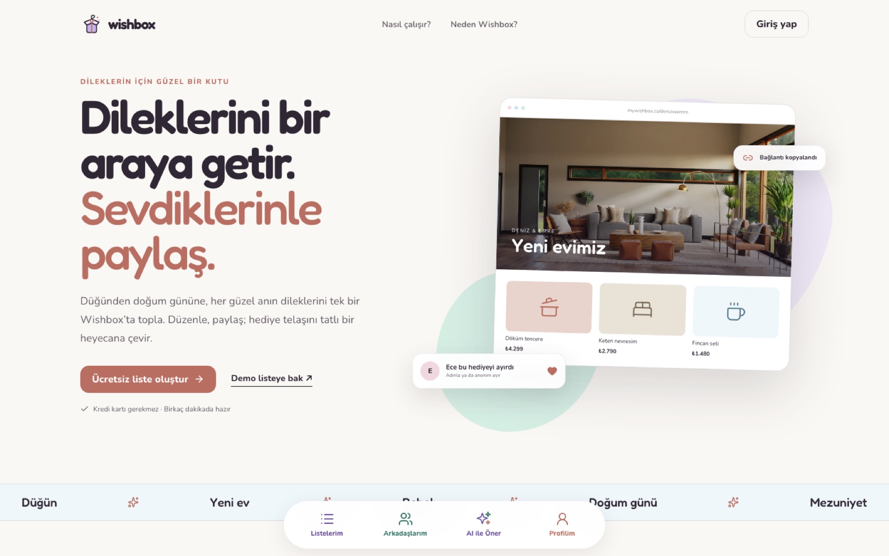 Wishbox: mywishbox.co hero: gather your wishes, share them with loved ones.